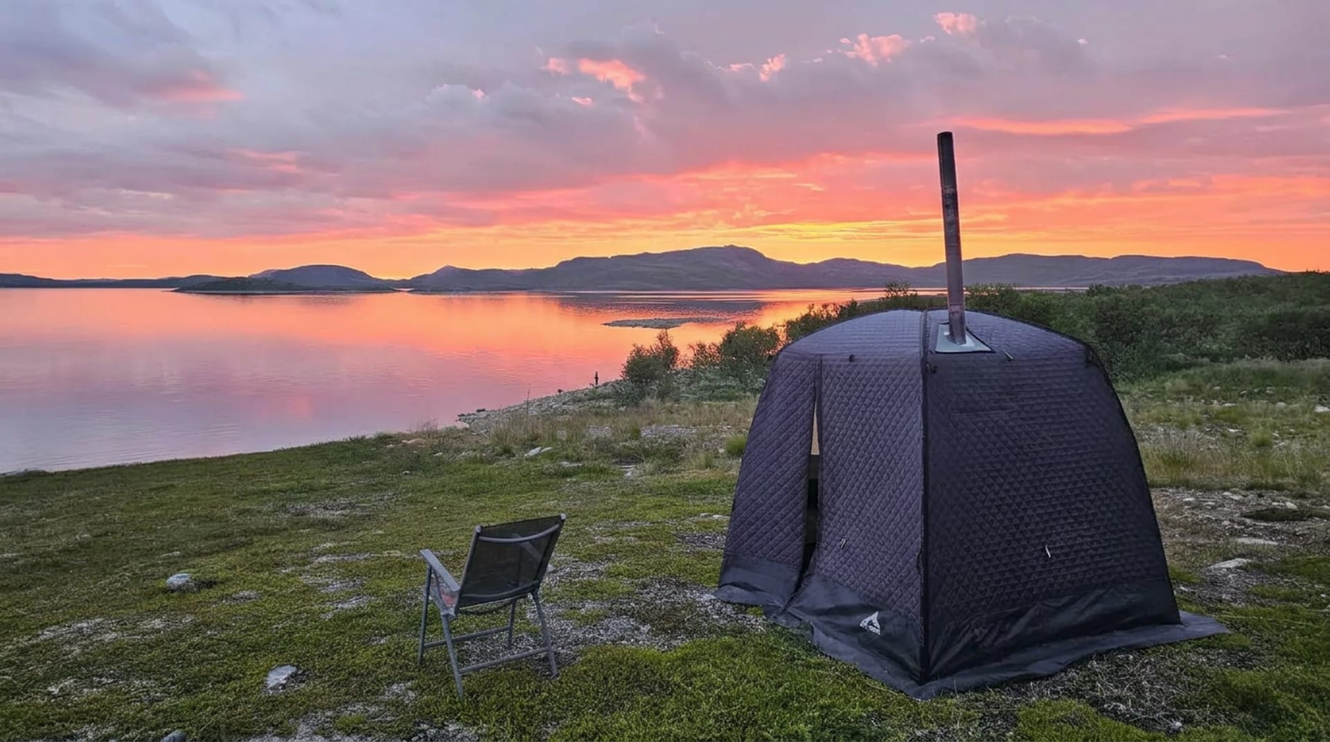 Suomalainen järvimaisema auringonlaskussa
